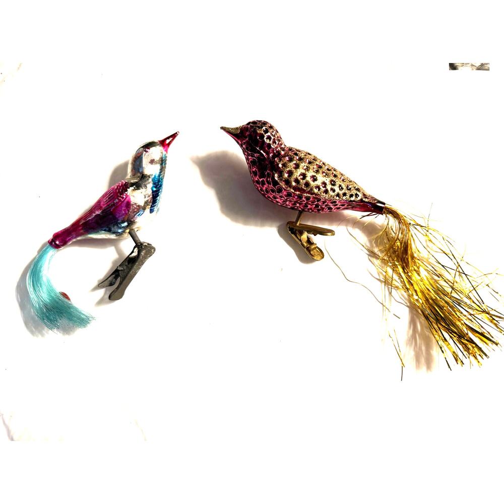 Vintage 40’s mercury glass bird clip-on Christmas ornaments made in Germany